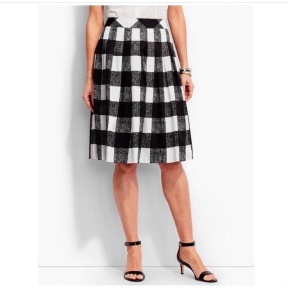 Talbots Black White Pleated A-Line Plaid Cotton Skirt
